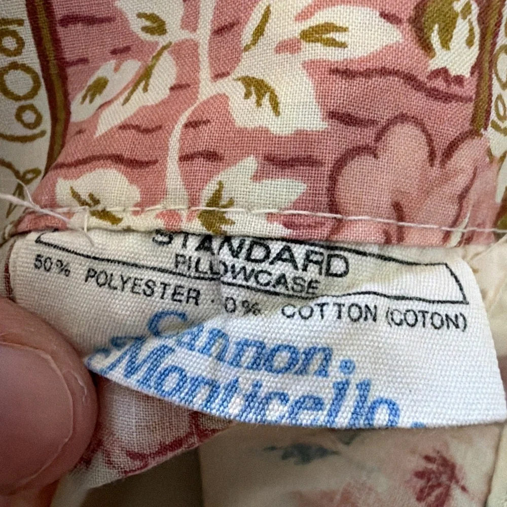 Vtg Cannon Monticello Pink Blue Floral Standard Pillow Case 50% Cotton